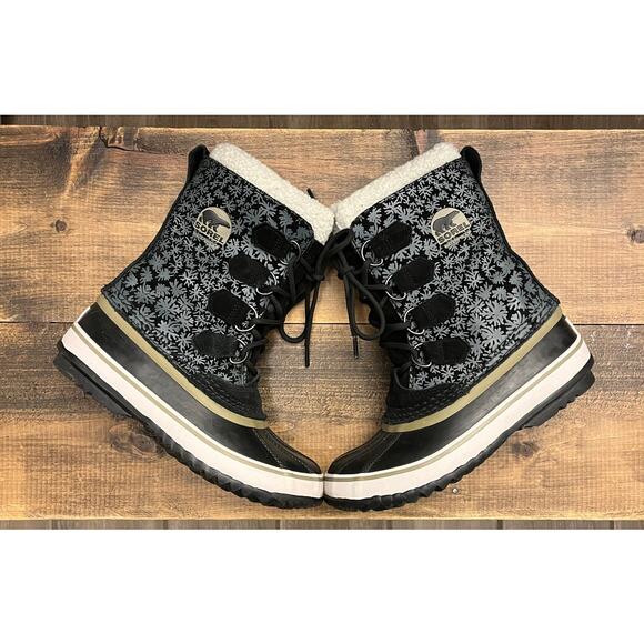 Womens Sorel Winter Waterproof Caribou Carnival Snow Boots Size 6 Black - Picture 1 of 5